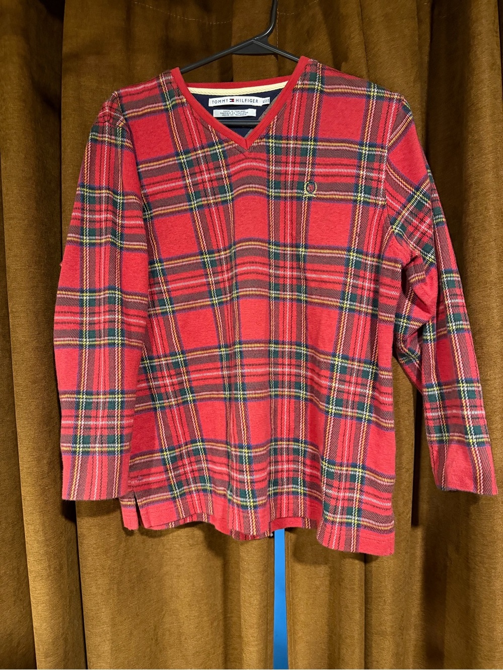 Vintage Tommy Hilfiger Red Plaid V-Neck Sweater